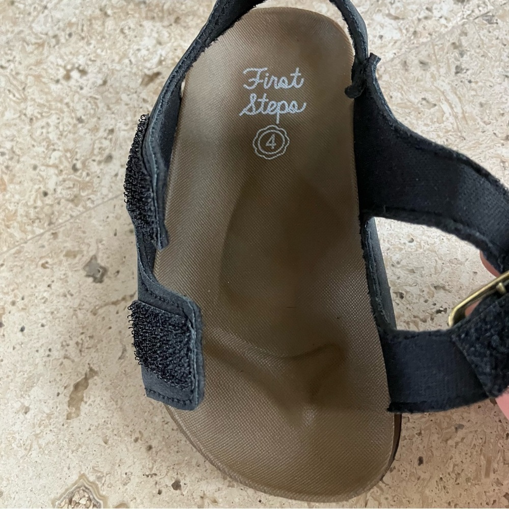 NWT FIRST steps By Stepping Stones Faux Leather & Buckle, Velcro Black Sandals 4 - Picture 3 of 6
